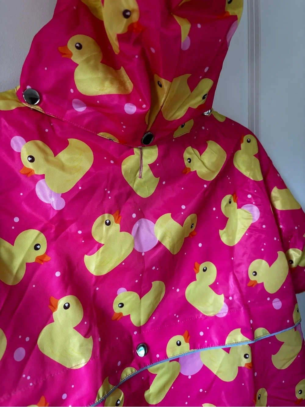 Bright Pink Rubber Duck Print Dog HDE Rain Poncho with Yellow Lining 2XL